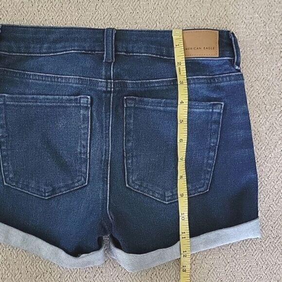 American Eagle Dream Midi Dark Wash Button Fly Jean Shorts - 2 - Picture 9 of 12
